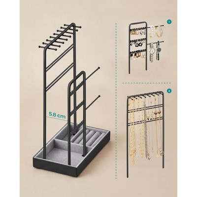 Black Metal Jewelry Display Stand with Velvet Tray