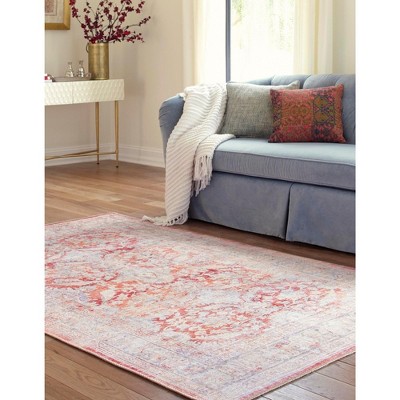 Rust Red Chenille Rectangular Easy-Care Indoor Rug