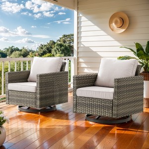 Buenhomino Patio Chairs Wicker Swivel Rocker Set of 2 Heavy Duty Patio Furniture Set Wicker Outdoor Swivel Rocking Chairs for Porch Balcony - 1 of 4