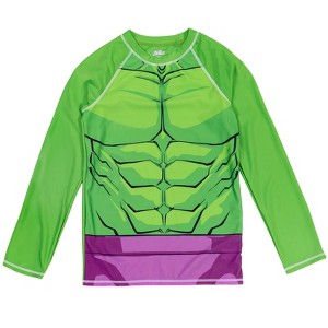 Marvel Avengers Spider-Man Captain America Hulk Thor Black Widow Black Panther Rash Guard Swim Shirt Toddler to Big Kid - 1 of 4