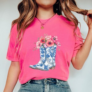 Simply Sage Market Cowboy Boots Floral Garment Dyed Tee - 1 of 4