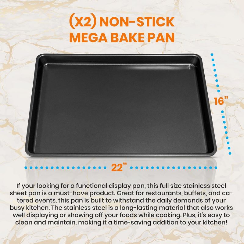 NutriChef Nonstick Cookie Sheet Baking Pan - 2PC Large Metal Oven Baking Tray, Black, 2 of 9