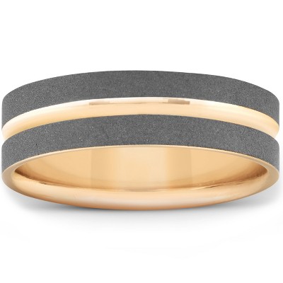 Pompeii3 14k Yellow Gold & Black Brushed Mens 6mm Flat Comfort Fit Wedding Band
