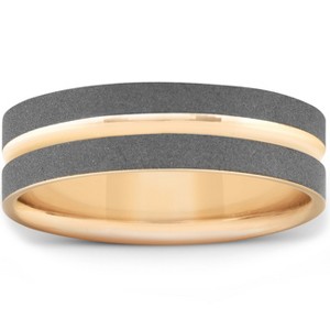 Pompeii3 14k Yellow Gold & Black Brushed Mens 6mm Flat Comfort Fit Wedding Band - 1 of 4