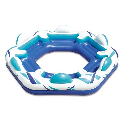 Summer Waves K80011000156 Inflatable 6 Person Party Pad with Cup Holders and Backrests for Pools Beaches, and Lakes, Blue