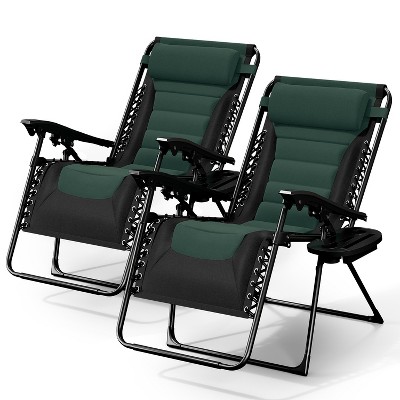 Nestl Padded Zero Gravity Chair, Oversized Patio Lounge Chair, Reclining Camping Chair, Folding Outdoor Chair with Headrest and Cup Holder