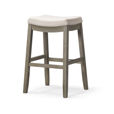 HomeRoots 31" Gray and Cool Gray Fabric and Solid Wood Backless Bar Height Bar Chair