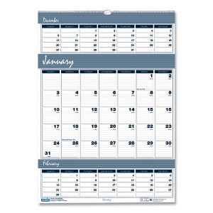 Bar Harbor Recycled Wirebound 3-Months-per-Page Wall Calendar, 12 x 17, White/Blue/Gray, 14-Month: Dec 2024 to Jan 2026 - 1 of 1