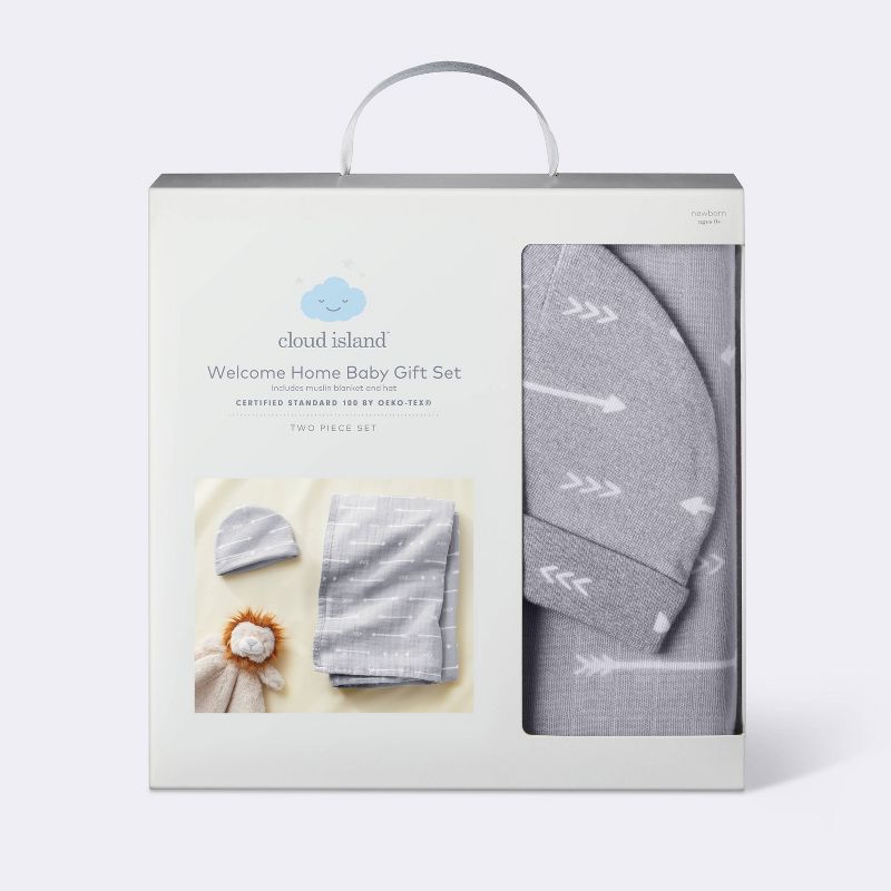 Hospital Muslin Swaddle Baby Blanket and Hat Gift Set - Gray Arrow - 2pk - Cloud Island&#8482;, 5 of 9