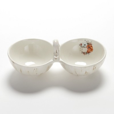 Lakeside Harvest Pumpkin Motif Dual Dip Bowl with Center Piece Handle
