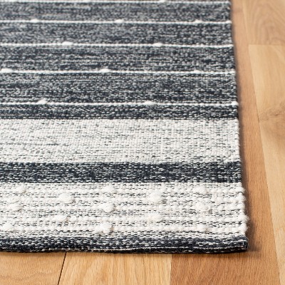 Black and Ivory Striped Wool Cotton Square Area Rug