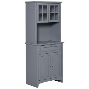 Elegant Buffet with Hutch, Kitchen Pantry Storage Cabinet with Framed Glass Door Drawer and Microwave Space - 1 of 4