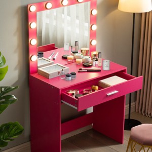 KTMBDW Makeup Vanity Desk with Mirror and Lights, Small Vanity with Storage Drawer, White Vanity with LED 3 Lighting Modes for Bedroom - 1 of 4