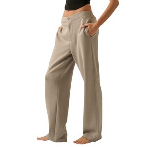 Slickblue Women's High Waist Scuba Knit Pants, Zip Fly with Button Closure, Stretch Fit, Stone Color, Size S-L - 1 of 4