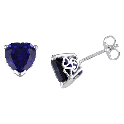 4.52 CT. T.W. Heart Shaped Blue Sapphire Stud Topaz Earrings in Sterling Silver - Sapphire