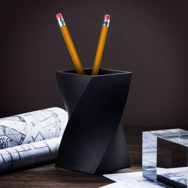 Zodaca Black Wave Pen Pencil Ruler Holder Cup Stationery Desktop Organizer Soft Touch, 2 of 7