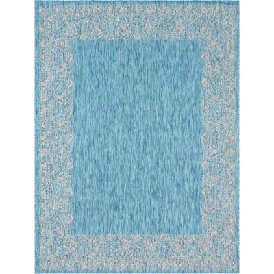 Aqua Blue Synthetic 9' x 12' Easy-Care Outdoor Area Rug
