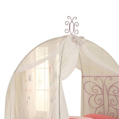 Priya II Full White and Light Purple Metal Canopy Bed with Butterfly Design