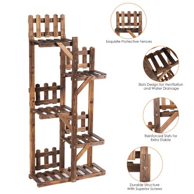 5-Tier Dark Brown Solid Fir Wood Plant Stand