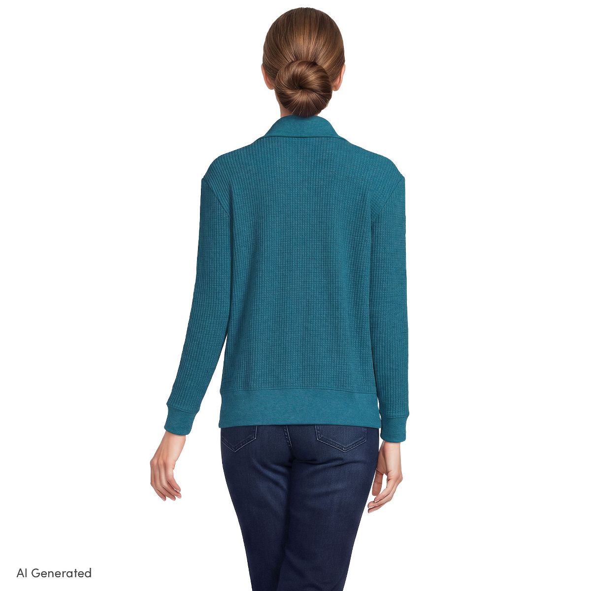 Lands' End Women's Long Sleeve Waffle Button Up Henley - thumbnail 2