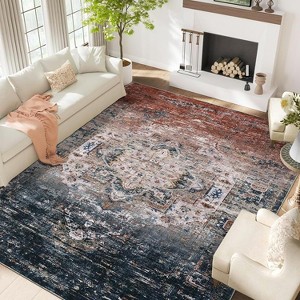 Ombre Vintage Distressed Area Rug, Washable Ultra-Thin Non-Slip Soft Carpet for Living Room Bedroom - 1 of 4