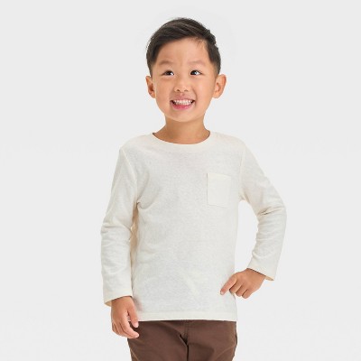 Image of Toddler Boys' Long Sleeve Pocket T-Shirt - Cat & Jack™ Light Beige 12M