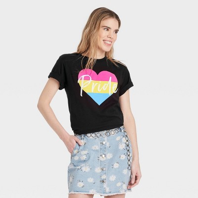 Pride Gender Inclusive Adult Pansexual Flag Heart Short Sleeve Graphic T-Shirt - Black XS