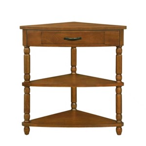 Hostack 33.8'' Small Triangle Corner Table with 3 Tiers, Solid Wood Legs for Small Spaces and Living Room, Brown - 1 of 4