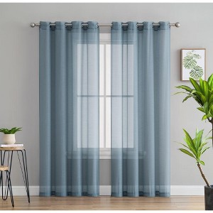 HLC.ME Semi Sheer Voile Light Filtering Transparent Window Curtain Grommet Panels - Set of 2 - 1 of 4