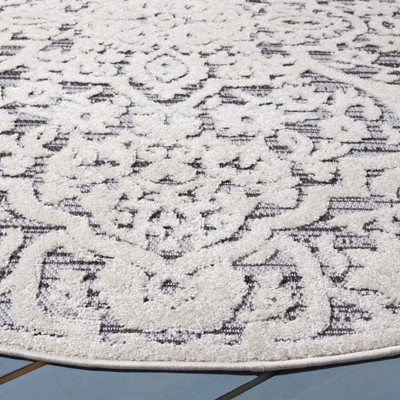 Gray Floral Round Synthetic Indoor/Outdoor Rug