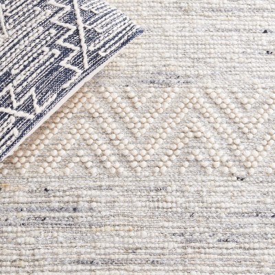 Ivory and Grey Handwoven Wool Square Area Rug