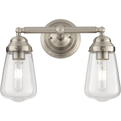 Possini Euro Design Modern Industrial Wall Light Brushed Nickel Hardwired 14" Wide 2-Light Fixture Seedy Glass for Bathroom Vanity