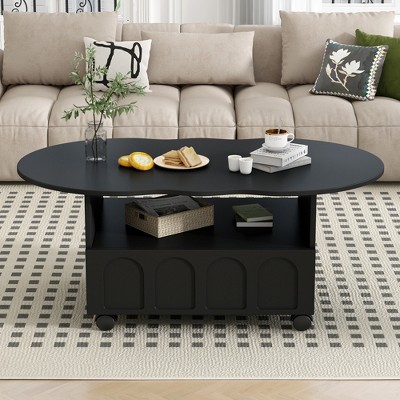 Whisen Flexible Cream Style Coffee Table with 2 Brake Wheels and Drawer