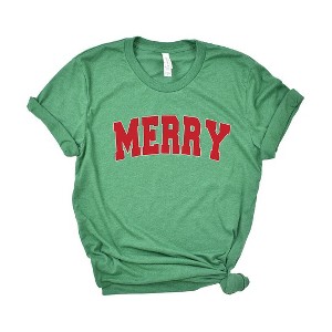 Simply Sage Market Women's Merry Varsity White Outline Short Sleeve Graphic Tee - 1 of 4