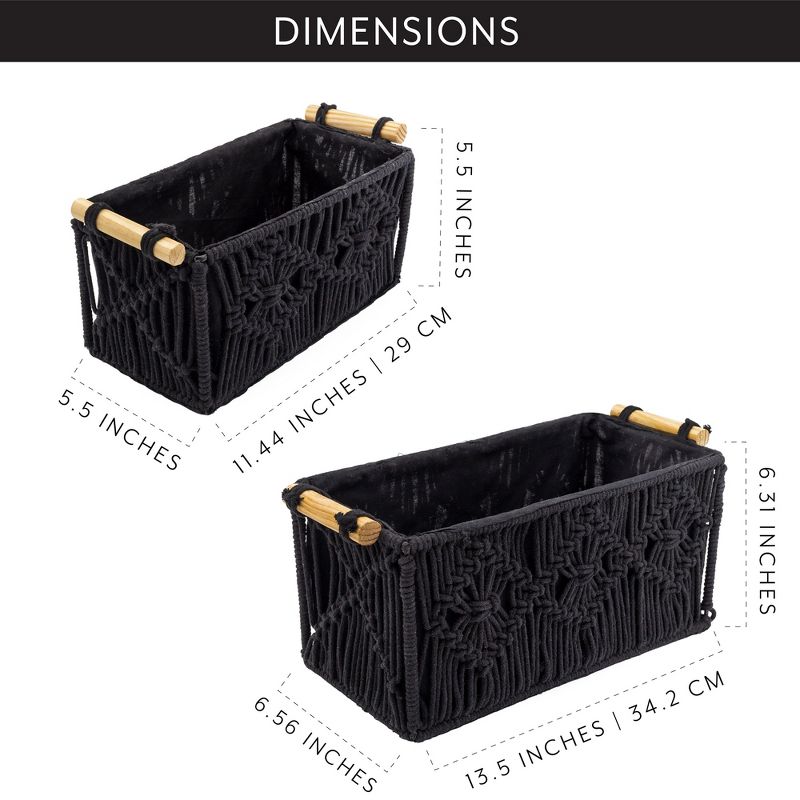 AuldHome Design Black Boho Farmhouse Macrame Baskets, Set of 2; Decorative Storage Bins for Home and Office, 2 of 8
