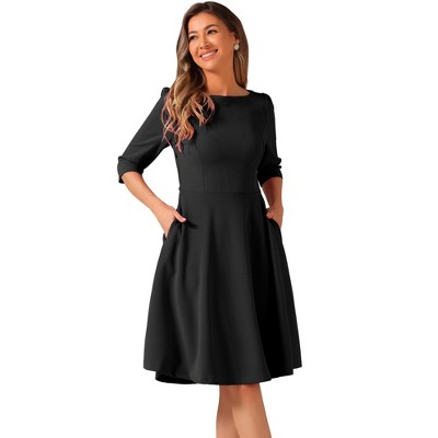 INSPIRE CHIC Women's Boat Neck Half Sleeves Midi Flared Office Dresses