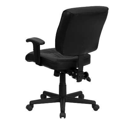 Black Leather Adjustable Swivel Task Office Chair with Arms