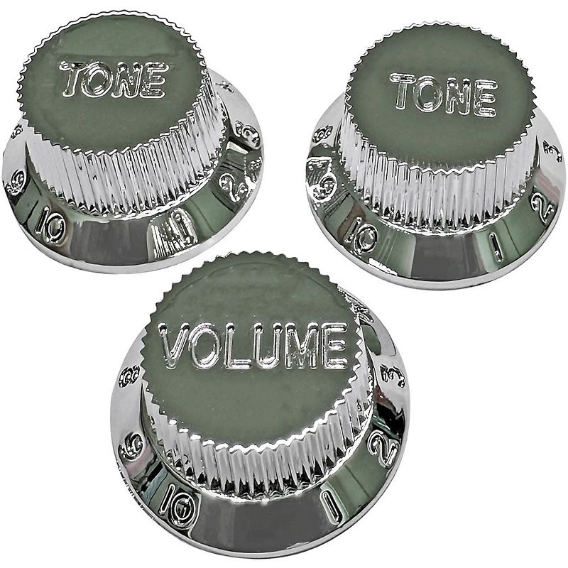 AxLabs Strat-Style Knob Kit with Chrome Lettering (3) Chrome, 1 of 2