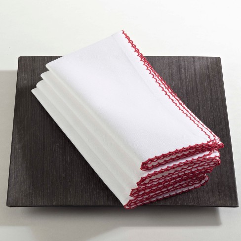 All Cotton and Linen Cotton Napkins Set of 6, White Napkins, Red Whip  Stitched Table Napkins, Embroidered Napkins, Red Napkins Cloth, Red and  White