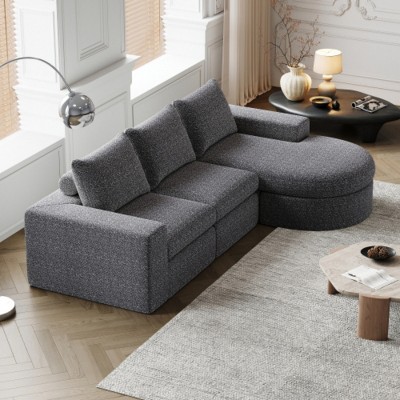 Modern Curved Chenille Sectional Sofa with Chaise Lounge, Convertible L-Shaped 3-Seat Modular Couch for Living Room & Bedroom–The Pop Home