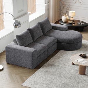 Modern Curved Chenille Sectional Sofa with Chaise Lounge, Convertible L-Shaped 3-Seat Modular Couch for Living Room & Bedroom–The Pop Home - 1 of 4