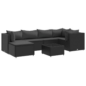 vidaXL Patio Lounge Set Black PE rattan, powder-coated steel, tempered glass - 1 of 4