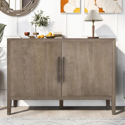 NicBex Farmhouse Ash Veneer Sideboard Cabinet with 3-Tier Shelves & Adjustable Feet,Storage Buffet Cabinet for Kitchen,Dining Room