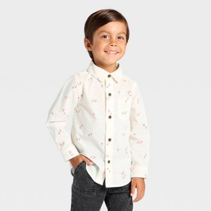 Toddler Boys' Valentine's Day 'XO' Long Sleeve Button-Down Shirt - Cat & Jack™ Cream - 1 of 3