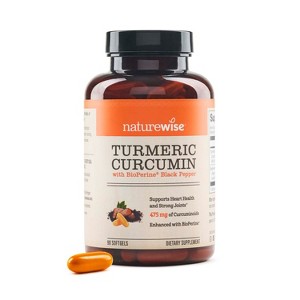 NatureWise Turmeric Curcumin 500mg with Black Pepper Softgels - Extra Strength, Enhanced Absorption - 95% Curcuminoids & BioPerine - 1 of 4