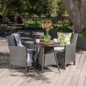 Christopher Knight Home Cypress Outdoor Wicker 3 Piece Round Bistro Set with Cushion - 1 of 4