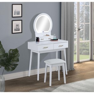 Kumasinova Modern 3-Piece Makeup Vanity Desk Set with LED Mirror,2-Drawer Vanity Table with Stool,Gold Handle Dressing Table for Bedroom - 1 of 4