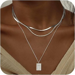 Layered Cross Pendant Necklace for Women, Non-Tarnish Gold or Silver Paperclip Link Chain - 1 of 4