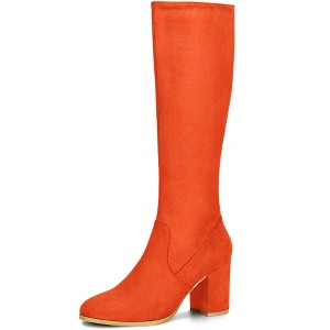 Allegra K Women's Side Zipper Padded Insole Chunky Heel Knee High Boots - 1 of 4