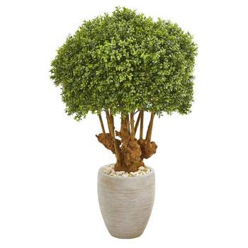 Nearly Natural 41-in Boxwood Artificial Topiary Tree in Sandstone Planter (Indoor/Outdoor)